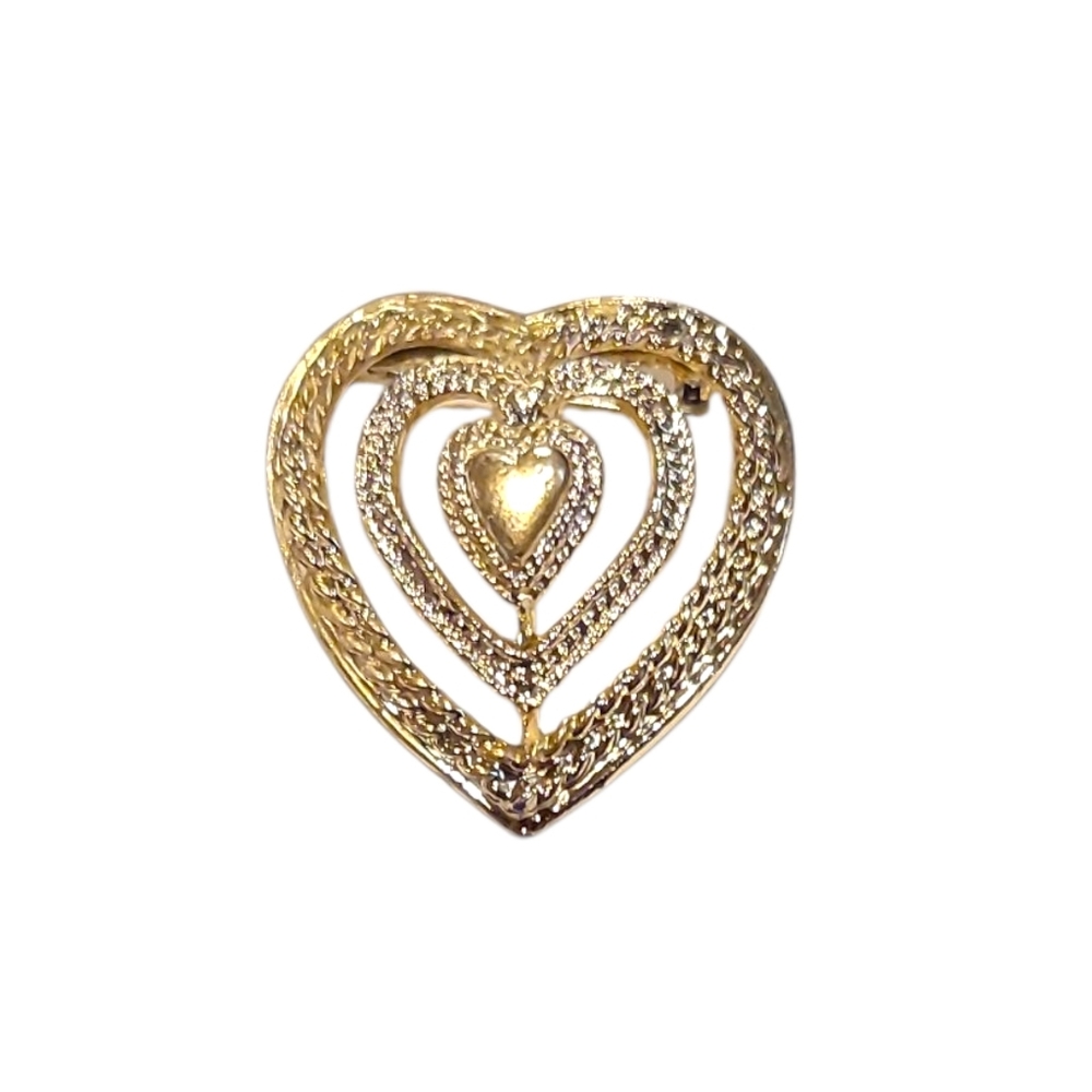 Vintage Signed Gerrys Layered Heart Versatile Brooch Pendant Textured Goldtone